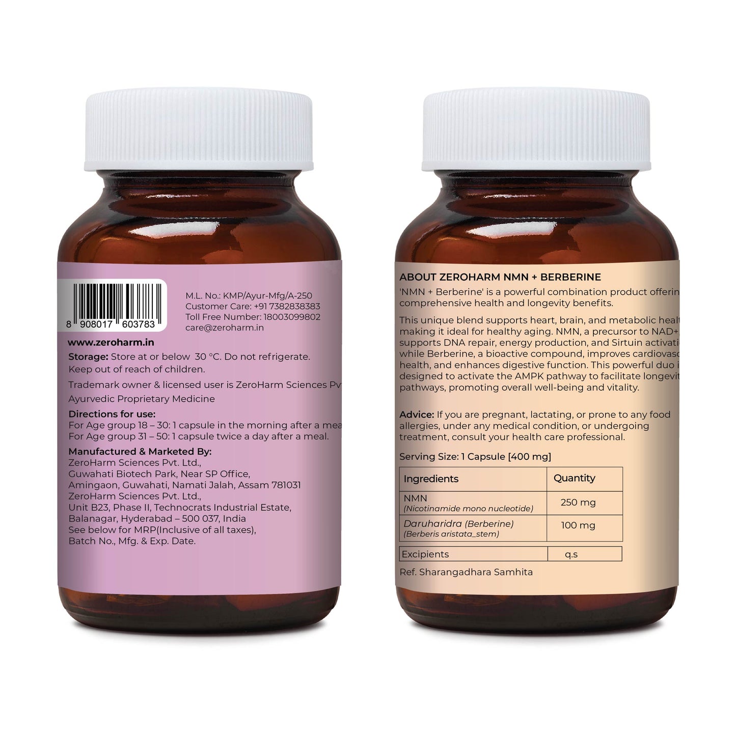 NMN 250 MG + Berberine | 30 Capsules to Boost NAD+